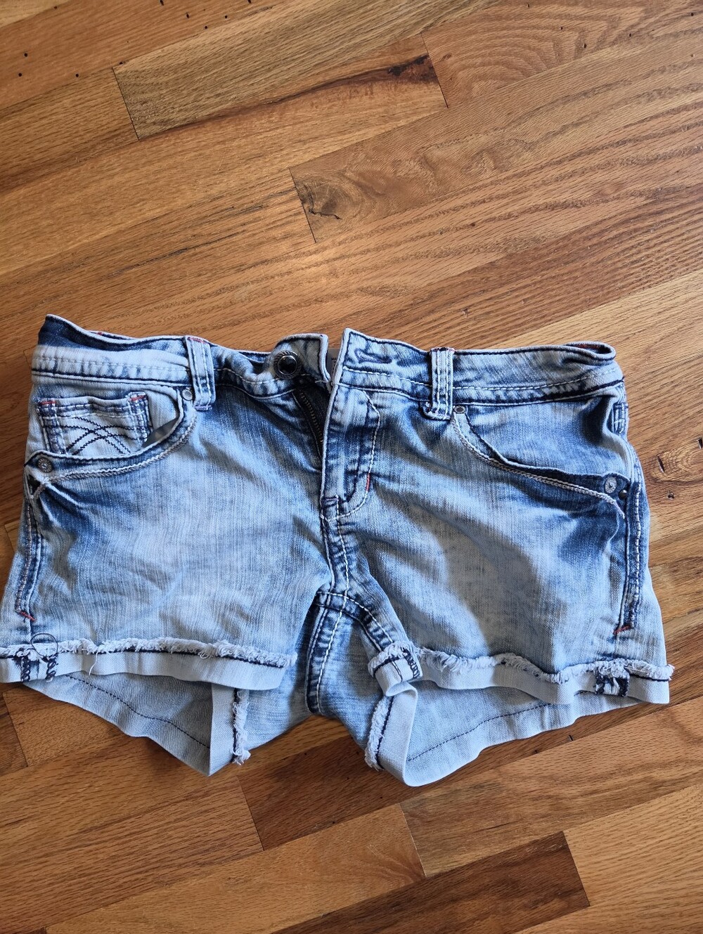 Hydraulic Jean Shorts Women's 9/10 Light Wash Low Rise Back Flap Y2k‎